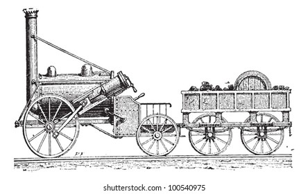 Stephenson's Rocket, vintage engraved illustration. Dictionary of Words and Things - Larive and Fleury - 1895