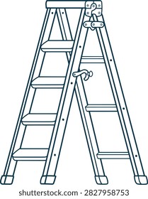 Stepladder Construction Tool Line Art.
