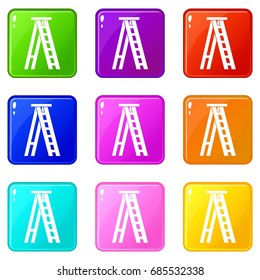 Stepladder icons of 9 color set isolated vector illustration