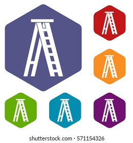 Stepladder icons set rhombus in different colors isolated on white background