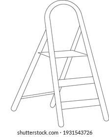 Stepladder, ladder for construction work, as well as work in the garden and vegetable garden. Black and white outline image. Can be used in infographics, as an icon or in the design of thematic articl