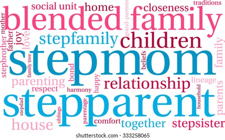 Stepmom word cloud on a white background. 