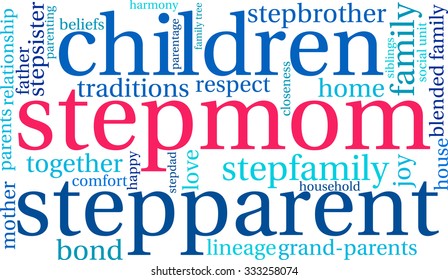 Stepmom word cloud on a white background. 