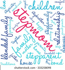 Stepmom word cloud on a white background. 