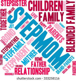 Stepmom word cloud on a white background. 