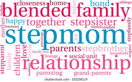 Stepmom word cloud on a white background. 