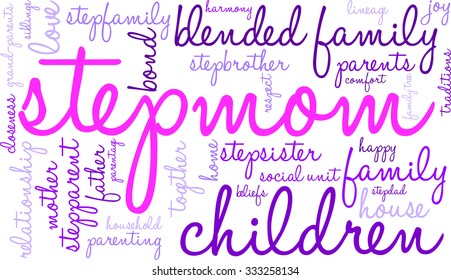 Stepmom word cloud on a white background. 
