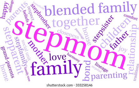 Stepmom word cloud on a white background. 