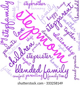 Stepmom word cloud on a white background. 