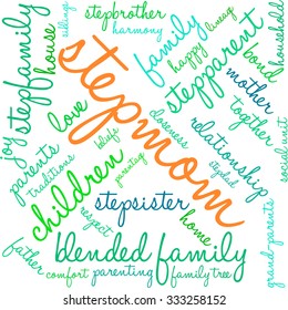 Stepmom word cloud on a white background. 