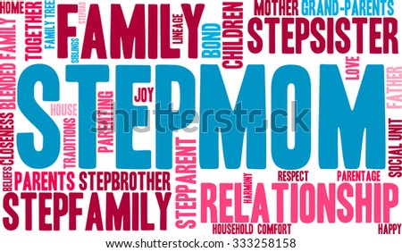 Stepmom word cloud on a white background. 