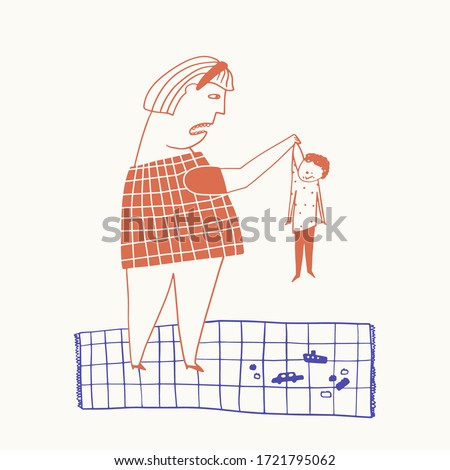 Stepmother scolding her child because of the mess
