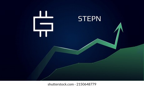 Stepn coin GMT in uptrend and price is rising. Crypto coin symbol and green up arrow. Flies to the moon. Vector illustration. svg
