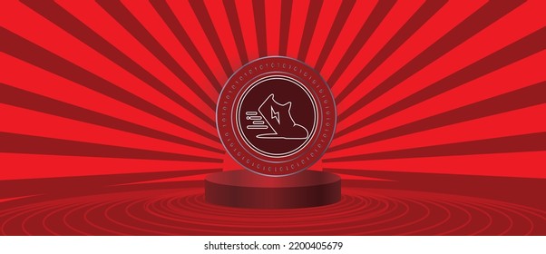 STEPN cryptocurrency vector illustration logo isolated on red coin on red background, futuristic decentralized blockchain illustration cryptocurrency concept banner background, Poster, print svg