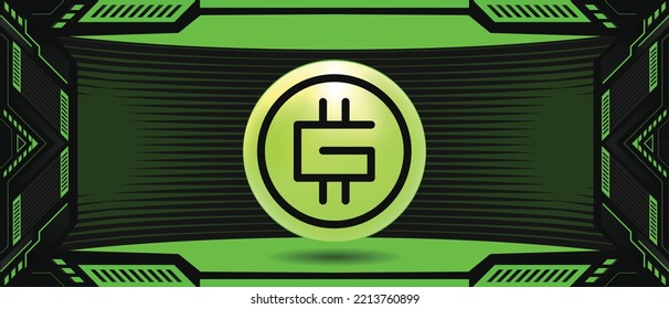 STEPN GMT crypto currency coin logo on a futuristic vector banner and background. Eps10 financial technology concept template.  svg