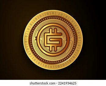STEPN (GMT) crypto currency symbol and logo on gold coin. Virtual money concept token based on blockchain technology.  svg