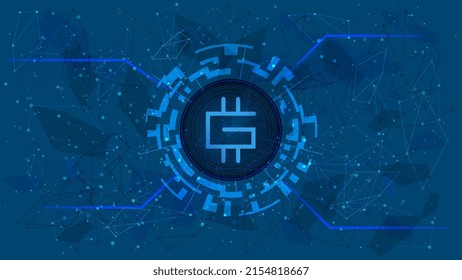 Stepn GMT token symbol in digital circle with futuristic cryptocurrency theme on blue background. Cryptocurrency coin icon for banner or news. Vector illustration. svg