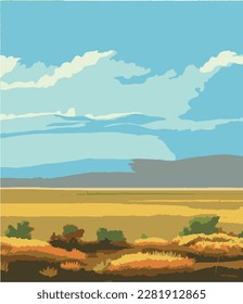 Steppe. Eco vertical landscape. A plain overgrown with grassy vegetation. Steppe vertical landscape illustration.