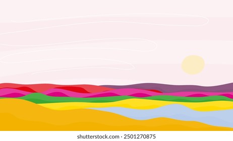 steppe landscape with light pink morning  sky, vector background