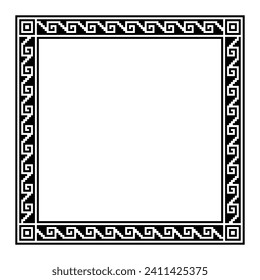 Stepped fret motif, Aztec style square frame with meander pattern. Border made of steps, seamlessly connected to a spiral, similar to Greek key. Also referred to as step fred design or Xicalcoliuhqui.