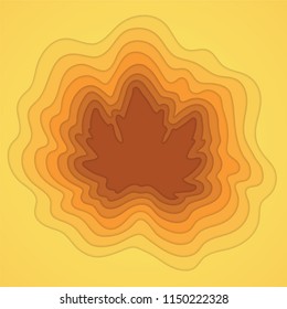 Stepped hole in the form of a maple leaf. Orange autumn background. Vector illustration.