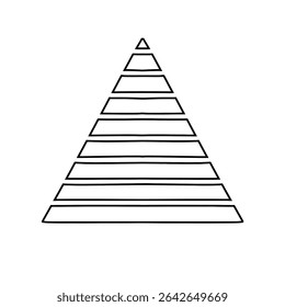 Estrutura de tópicos do ícone de vetor de hierarquia de pirâmide escalonada. Pirâmide preta do gráfico de crescimento do contorno