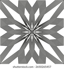 Stapsgewijs sterpictogram. Gelaagde burst patroon. Hoekvlam Vector. Geometrische explosie mandala.