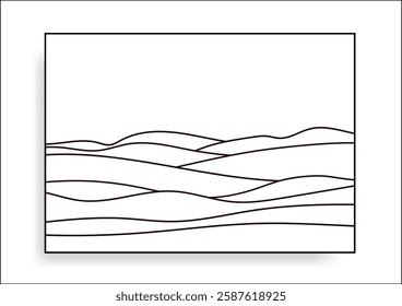 Steppes Landscape  , Outline Simple Coloring Page, Vector Background Illustration