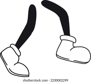 Stepping feet in retro animation style. Comic legs isolated on white background