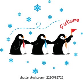 pisando con un amigo pingüino llegando al futuro