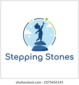 Stepping stone or walking stone logo. Vector Format with a child on it