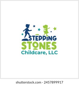 Stepping stone or walking stone logo. Vector Format with a child on it