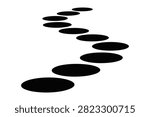 Stepping stones, path, sequence, steps, progress, black circles, simple illustration, walking path, stepping stones, sequence, sequence.