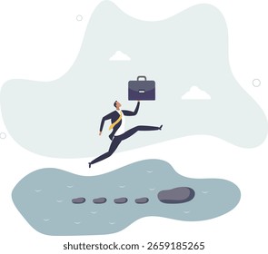 Stepping stones to success, progress or milestone pathway to achieve target, small step to overcome difficulty,human life.