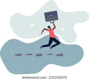 Stepping Steine zum Erfolg, Fortschritt oder Meilenstein Weg, um Ziel zu erreichen, kleiner Schritt, um Schwierigkeiten zu überwinden, Leben und Beschäftigung von Menschen.