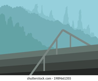 Pasos Fondo Ilustración con árboles de montaña vector de estilo plano
