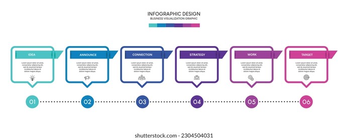Schrittweise Visualisierung von Geschäftsdaten mit Zeitstrahl Prozess-infographisches Vorlagendesign mit Symbolen