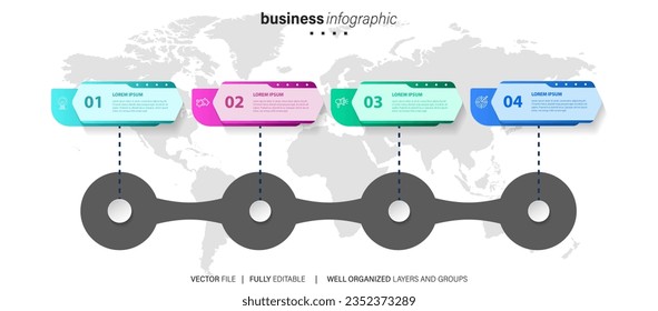 Steps business data visualization timeline process infographic template design with icons
