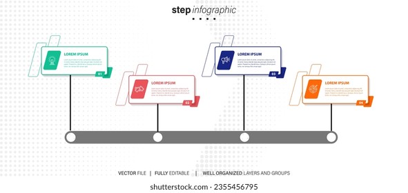 Steps business data visualization timeline process infographic template design with icons
