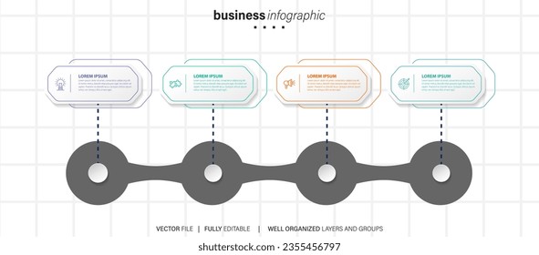 Steps business data visualization timeline process infographic template design with icons

