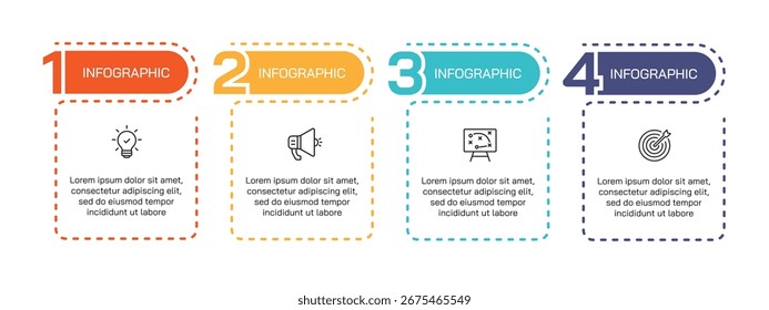 Etapas de visualização de dados de negócios cronograma processo infográfico modelo design com ícones. Modelo de design infográfico simples