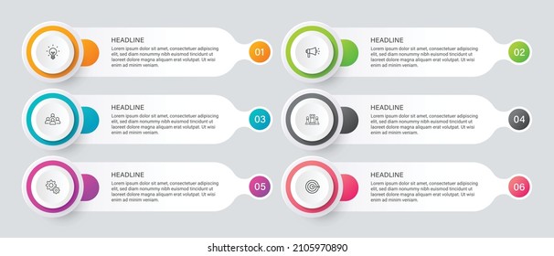 Pasa por el diseño de plantillas de infografía de procesos de línea de tiempo de negocios con iconos