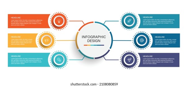 Pasa por el diseño de plantillas de infografía de procesos de línea de tiempo de negocios con iconos