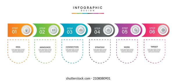 Pasa por el diseño de plantillas de infografía de procesos de línea de tiempo de negocios con iconos