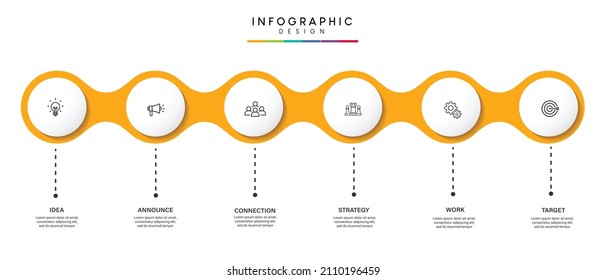 Pasa por el diseño de plantillas de infografía de procesos de línea de tiempo de negocios con iconos
