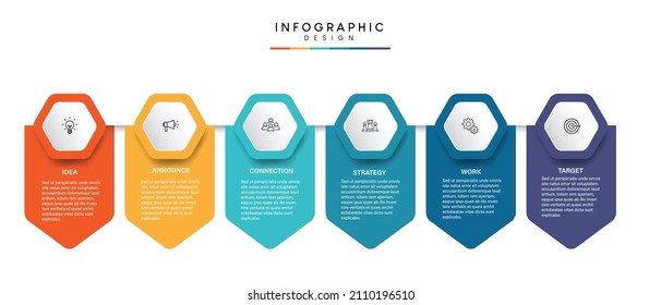 Pasa por el diseño de plantillas de infografía de procesos de línea de tiempo de negocios con iconos