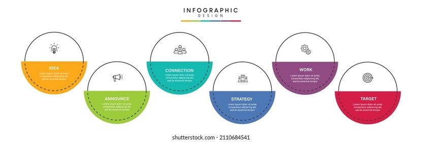Pasa por el diseño de plantillas de infografía de procesos de línea de tiempo de negocios con iconos