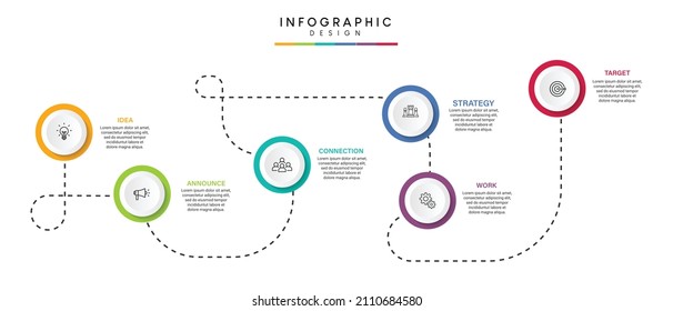 Pasa por el diseño de plantillas de infografía de procesos de línea de tiempo de negocios con iconos