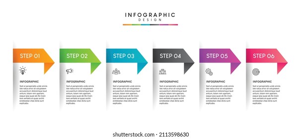Pasa por el diseño de plantillas de infografía de procesos de línea de tiempo de negocios con iconos