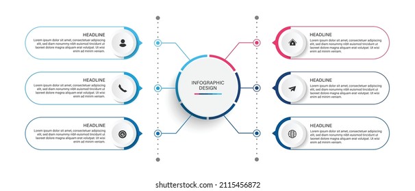 Pasa por el diseño de plantillas de infografía de procesos de línea de tiempo de negocios con iconos